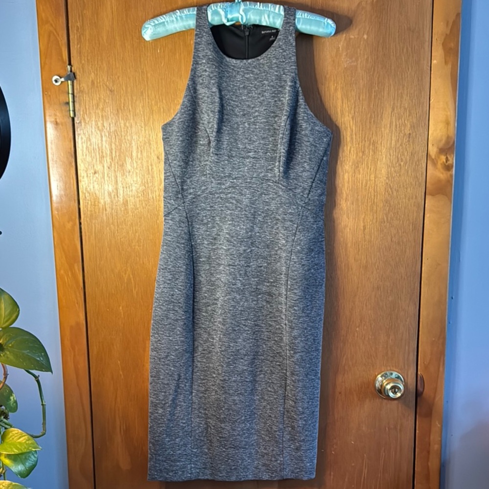 Banana Republic Gray Halter Sheath Midi Dress